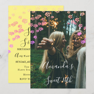 Sweet 16th Flower Royal Yello Gold Photo Confetti Kaart