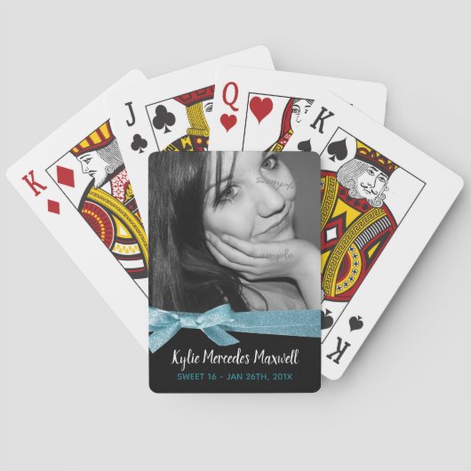 Sweet 16th Girly Aqua Ribbon Birthday Keepomwille Pokerkaarten (Achterkant)