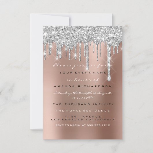 Sweet 16th Glitter Drips Silver Wedding Bridal Kaart (Voorkant)