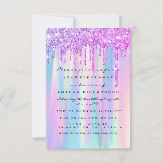 Sweet 16th Glitter drukt roze blauwe bruiloft uit Kaart (Voorkant)