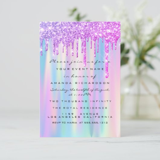 Sweet 16th Glitter drukt roze blauwe bruiloft uit Kaart (Staand voorkant)