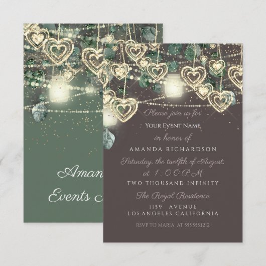 Sweet 16th Green BRIDAL Rustic Woodland Mint Brown Kaart (Voorkant / Achterkant)