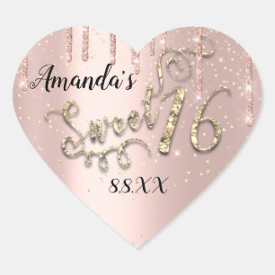 Sweet 16th Heart Glitter Confetti Roos Drips Hart Sticker