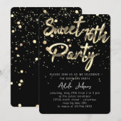 Sweet 16th Instant Download Black Gold Confetti Kaart (Voorkant / Achterkant)