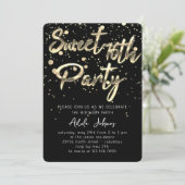 Sweet 16th Instant Download Black Gold Confetti Kaart (Staand voorkant)