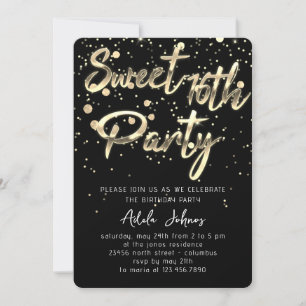 Sweet 16th Instant Download Black Gold Confetti Kaart