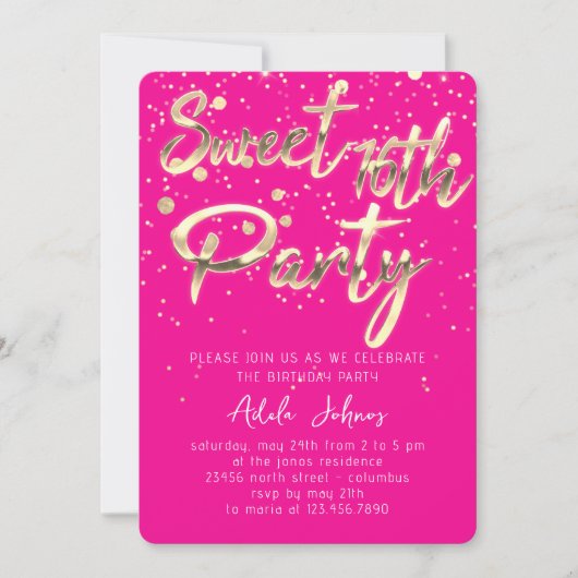 Sweet 16th Instant Download Gold Confetti Pink Kaart (Voorkant)