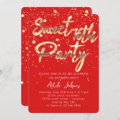 Sweet 16th Instant Download Red Gold Confetti Kaart (Voorkant / Achterkant)