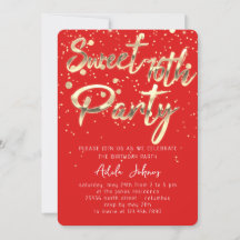 Sweet 16th Instant Download Red Gold Confetti