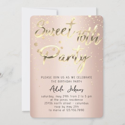 Sweet 16th Instant Download Roos Gold Confetti Kaart (Voorkant)