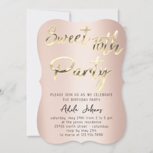 Sweet 16th Instant Download Roos Gold Kaart (Voorkant)
