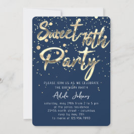 Sweet 16th Instant Download Smoky Blue Navy Gold Kaart