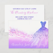 Sweet 16th Party Pink Paars Glitter Ocean White Kaart (Voorkant / Achterkant)