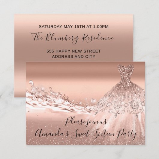 Sweet 16th Party Roos Gold Glitter Ocean Bridal Kaart (Voorkant / Achterkant)