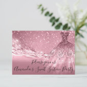 Sweet 16th Party Roos Roze Glitter Ocean Dress Kaart (Staand voorkant)