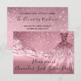 Sweet 16th Party Roos Roze Glitter Ocean Dress Kaart