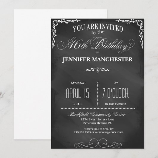 Sweet 16th Trendy Birthday Party Invitation Kaart (Voorkant / Achterkant)