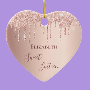 Sweet 16th zestiende verjaardag roze goud glitters keramisch ornament