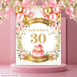 Sweet 30th Birthday Blush Gold Verjaardag Banner Wandkleed
