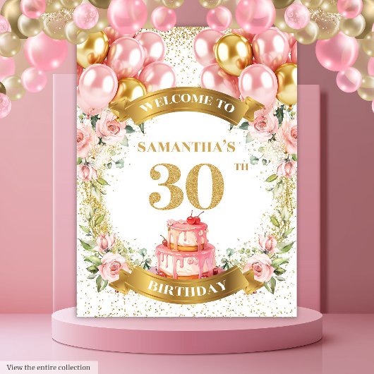 Sweet 30th Birthday Blush Gold Verjaardag Banner Wandkleed