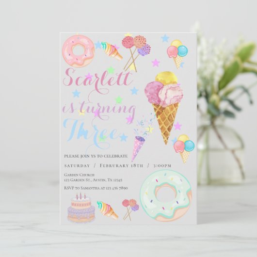 Sweet 3rd Birthday Invitation Kaart (Staand voorkant)
