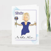 Sweet 60 en Fabulous Vrouw Cartoon Blauw Bloem Kaart (Voorkant)