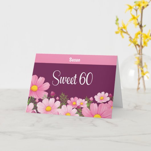Sweet 60 Verjaardag met roze madeliefjes Kaart (Gele Bloem)