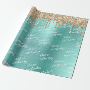 Sweet 60e verjaardag Blauwgroen gouden schijven Gl Cadeaupapier