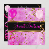 Sweet 61 16 Birthday Party roze sterren 3 Kaart (Voorkant / Achterkant)