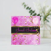 Sweet 61 16 Birthday Party roze sterren 3 Kaart (Staand voorkant)