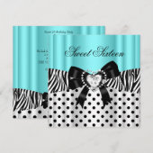 Sweet 61 16 Blauwgroen Zebra Polka Dots 2 Kaart (Voorkant / Achterkant)