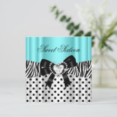 Sweet 61 16 Blauwgroen Zebra Polka Dots 2 Kaart (Staand voorkant)