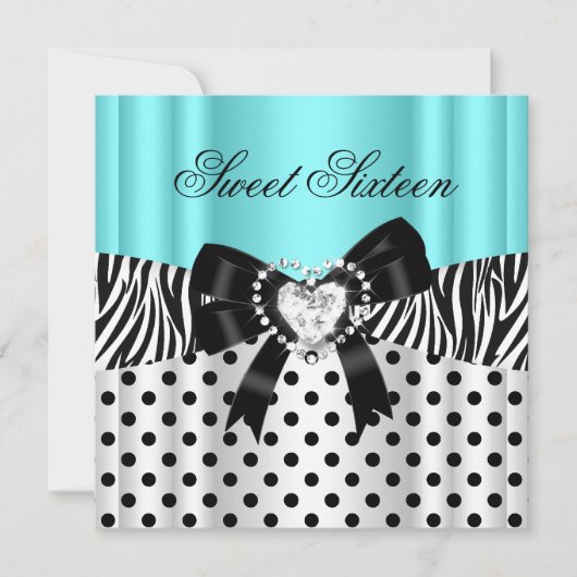 Sweet 61 16 Blauwgroen Zebra Polka Dots 2 Kaart (Voorkant)
