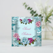 Sweet 61 16-jarige Blauwgroen roze rozen 2 Kaart (Staand voorkant)