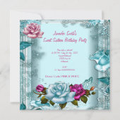 Sweet 61 16-jarige Blauwgroen roze rozen 2 Kaart (Achterkant)