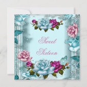 Sweet 61 16-jarige Blauwgroen roze rozen 2 Kaart (Voorkant)