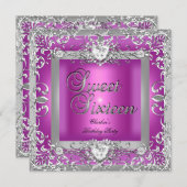 Sweet 61-16-jarige feestdag warme roze zilver kaart (Voorkant / Achterkant)