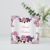 Sweet 61-16-jarige feestdag witte roze rozen kaart (Staand voorkant)