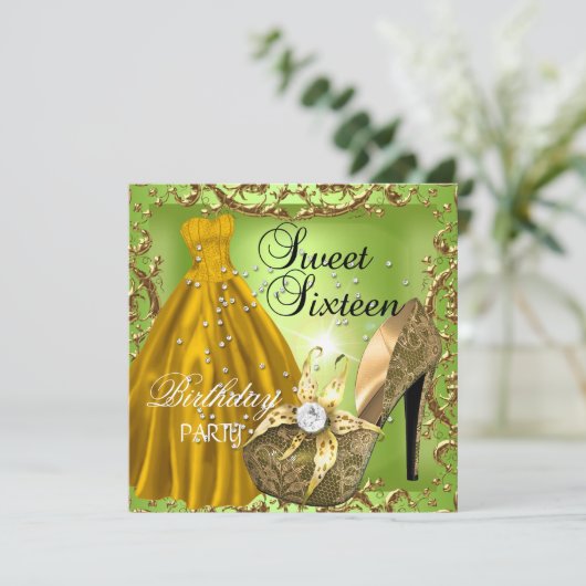 Sweet 61-16-jarige Limoen gouddress Kaart (Staand voorkant)