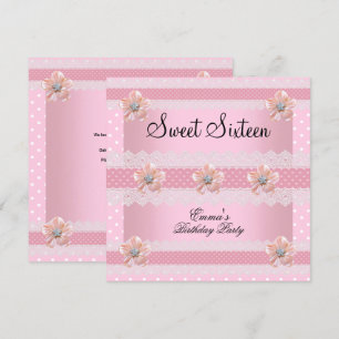 Sweet 61 16-partij Floral Pink White Spot Kaart