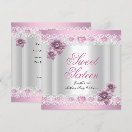 Sweet 61-16-partij roze zilverroze ventilator kaart (Voorkant / Achterkant)