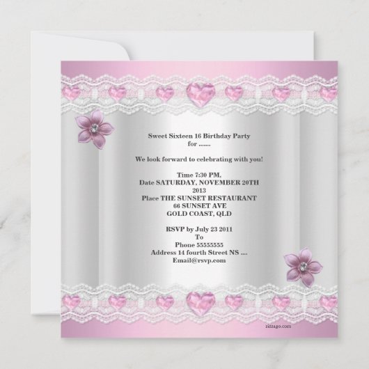 Sweet 61-16-partij roze zilverroze ventilator kaart (Achterkant)