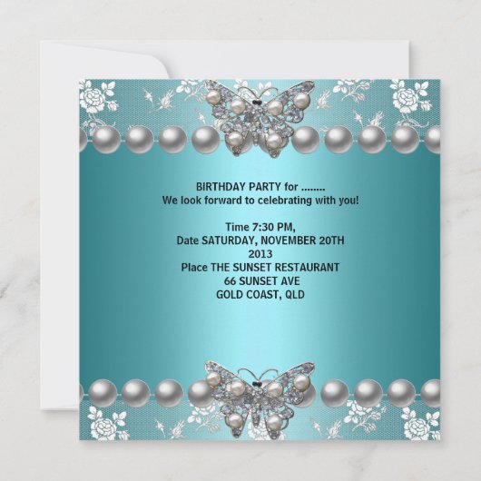 Sweet 61-16-partijen Blauwgroen blauwe parelvlinde Kaart (Achterkant)