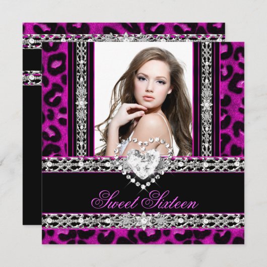 Sweet 61 16-partijenroze luipaard Diamond Kaart (Voorkant / Achterkant)