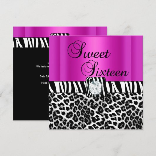 Sweet 61 16-partijenroze luipaard Zebra Kaart (Voorkant / Achterkant)