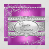 Sweet 61 16-partijenroze zilverparel 2 kaart (Voorkant / Achterkant)