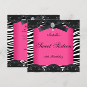 Sweet 61 16-partijenroze zwarte witte Zebra Kaart (Voorkant / Achterkant)