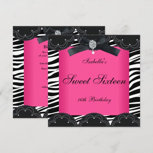 Sweet 61 16-partijenroze zwarte witte Zebra Kaart (Voorkant / Achterkant)