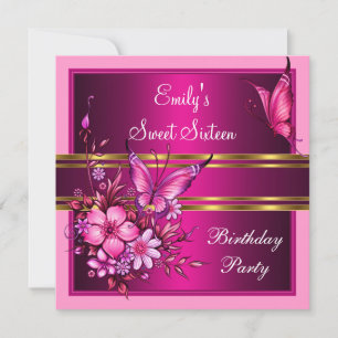 Sweet 61 16 roze bloemen vlinder Birthday Kaart