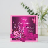 Sweet 61 16 roze bloemen vlinder Birthday Kaart (Staand voorkant)